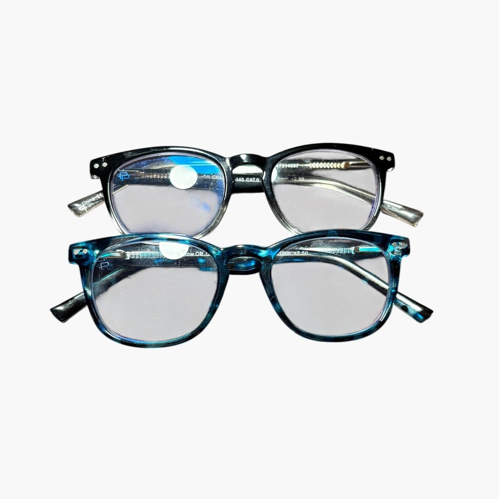 Show Off Reading Glasses 2-Pack Blue Tortoise & Black +2.50 Magnification Unisex